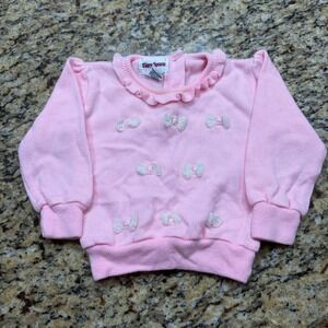 Vintage Tiny Town Pink Knit Ruffle Collar Sweater Lace Bows Kids Size 18 Months